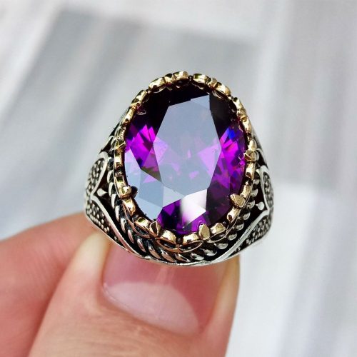 925 Ayar Gümüş Ametist Taşlı Yüzük