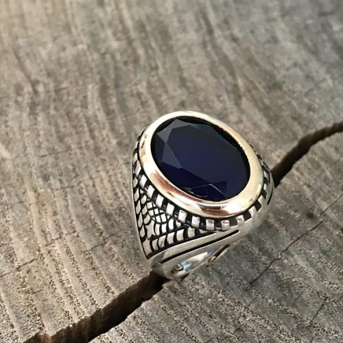 925 Ayar Gümüş Lacivert Has Taşlı Erkek Yüzük