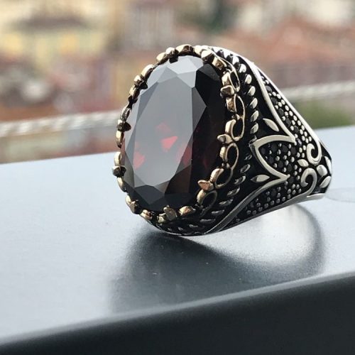 925 Ayar Gümüş Kırmızı Has Taşlı Yüzük