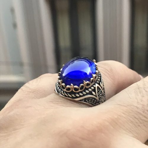 925 Ayar Gümüş Mavi Kapşon Taşlı Yüzük