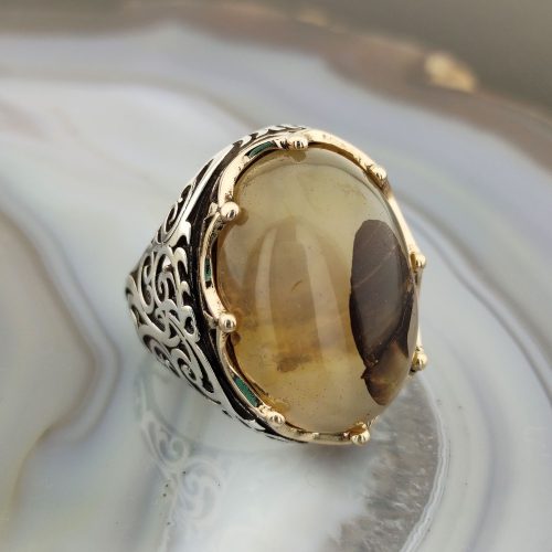 925 Ayar Gümüş Yemen Akik Taşlı Kral Tacı Erkek Yüzük