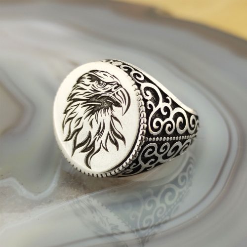 925 Ayar Gümüş Kartal Kafası İşlemeli Liberty Erkek Yüzük