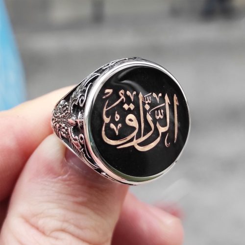 925 Ayar Gümüş El Rezzak Yazılı Selçuklu Kartal Motifli Erkek Yüzük