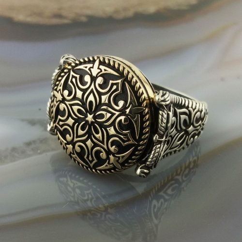 925 Ayar Gümüş Siyah Mineli Özelleştirilebilir Kapaklı Erkek Yüzük