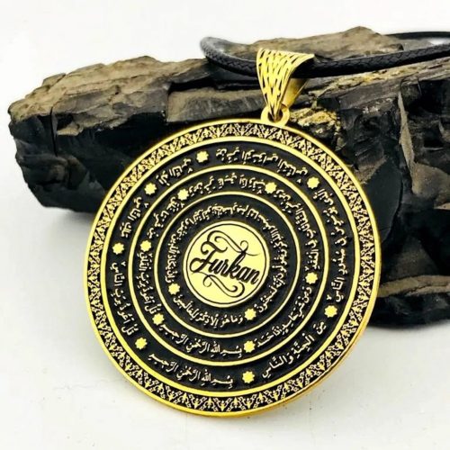 Kişiye Özel Nazar Duaları Yazılı Altın Rengi Gümüş Madalyon Kolye
