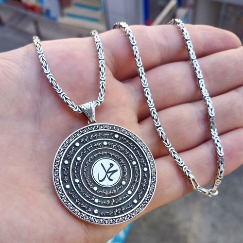 925 Ayar Gümüş Kişiye Özel Nazar Duası Madalyon Kolye ve 55 cm Kral Zincir