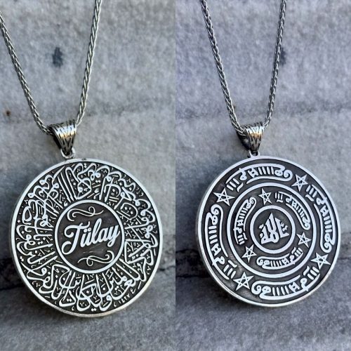 Kişiye Özel İsimli Çift Taraflı Gümüş Madalyon Kolye