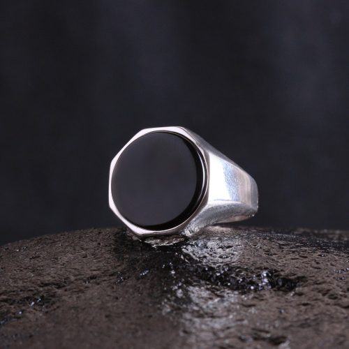 925 Ayar Gümüş Siyah Oniks Taşlı Sade Yüzük