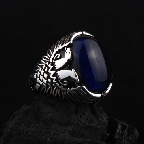 925-ayar-gumus-mavi-tasli-cift-basli-kartal-islemeli-erkek-yuzuk