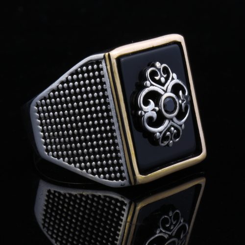 925-ayar-gumus-otantik-motif-detayli-siyah-tasli-erkek-yuzuk