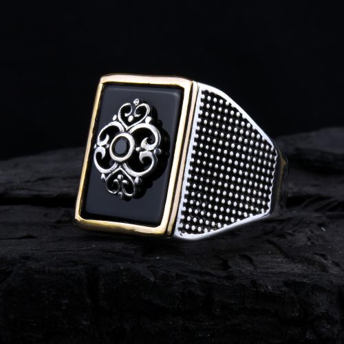 925-ayar-gumus-otantik-motif-detayli-siyah-tasli-erkek-yuzuk