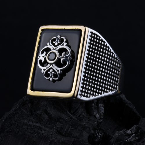 925-ayar-gumus-otantik-motif-detayli-siyah-tasli-erkek-yuzuk