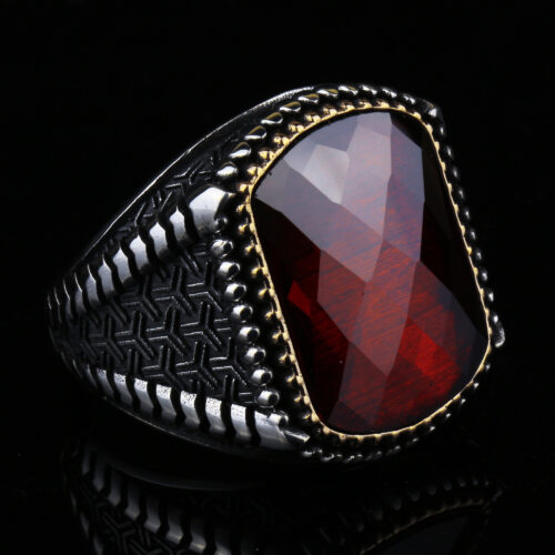 925-ayar-gumus-pence-motifli-kirmizi-faset-tasli-erkek-yuzuk-3