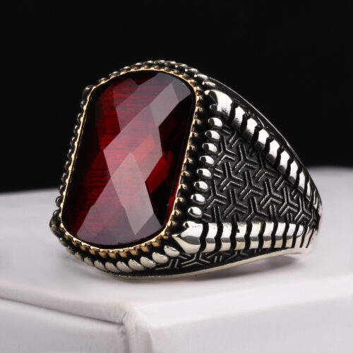 925-ayar-gumus-pence-motifli-kirmizi-faset-tasli-erkek-yuzuk-4